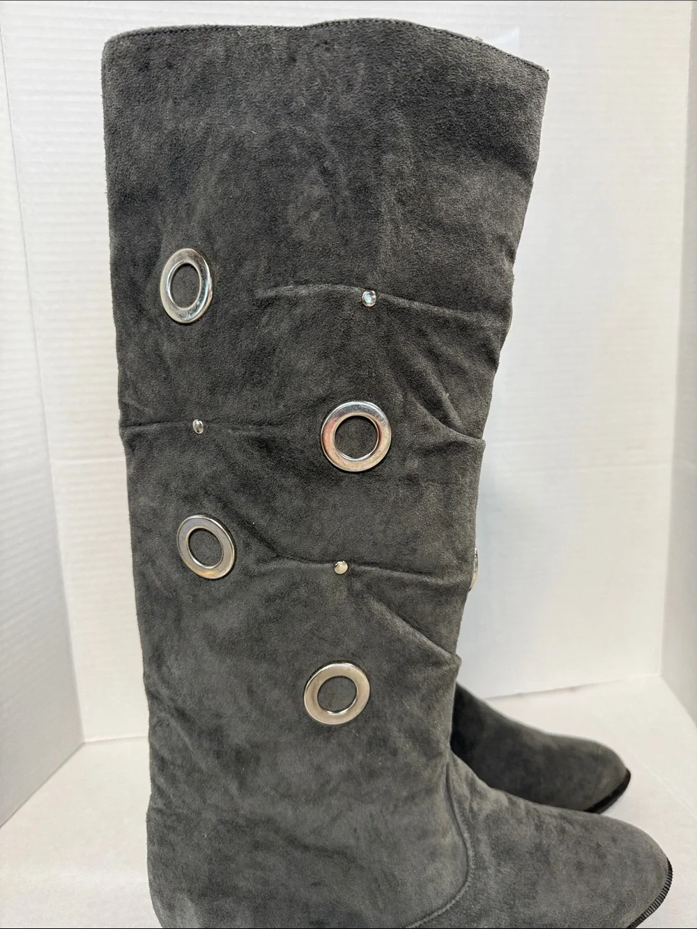 Aj Valenci Gray Suede Over-the-Knee Boots with Grommet Accents Never Worn